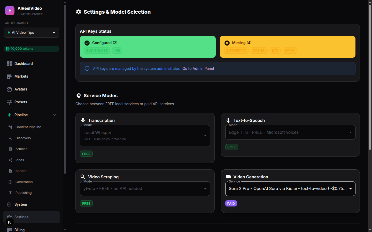 settings screenshot